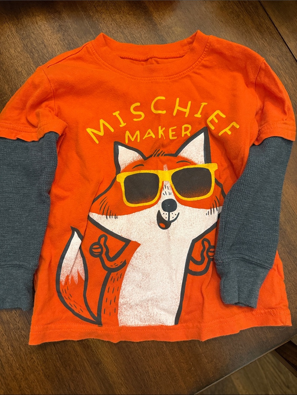 jumping beans Orange Fox 'Mischief Maker' Long-Sleeve Tee with Gray Sleeves